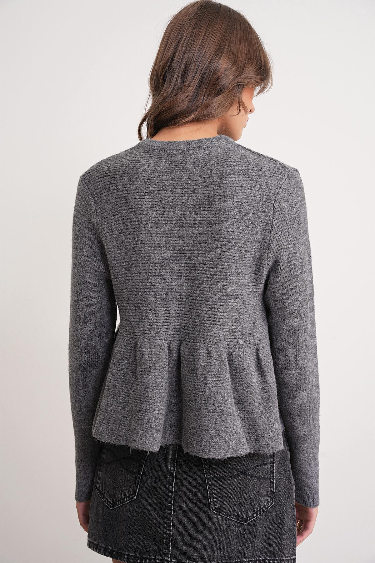 6958 Kadın Triko Peplum Hırka Antrasit