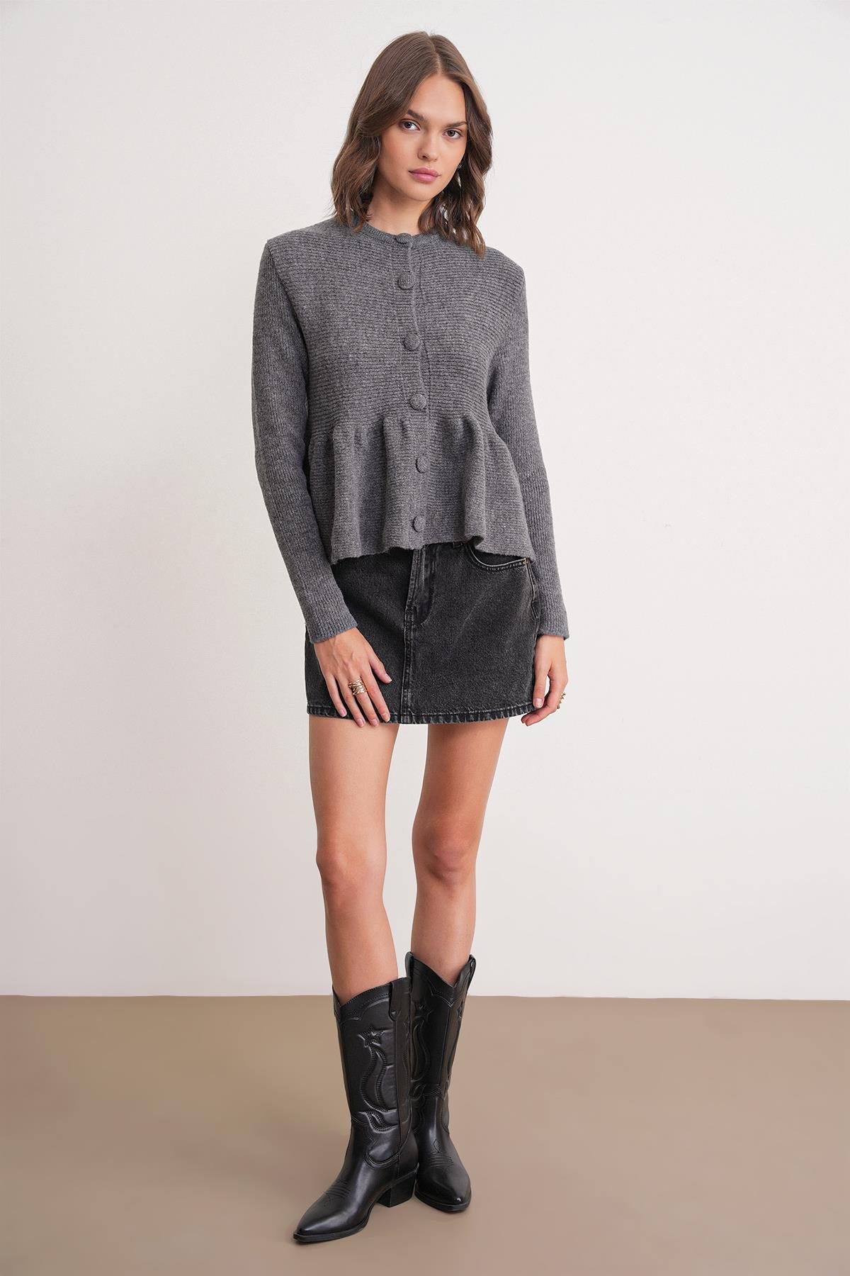 6958 Kadın Triko Peplum Hırka Antrasit