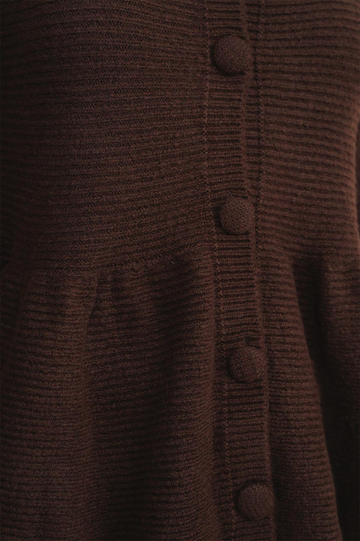 6958 Kadın Triko Peplum Hırka Kahve