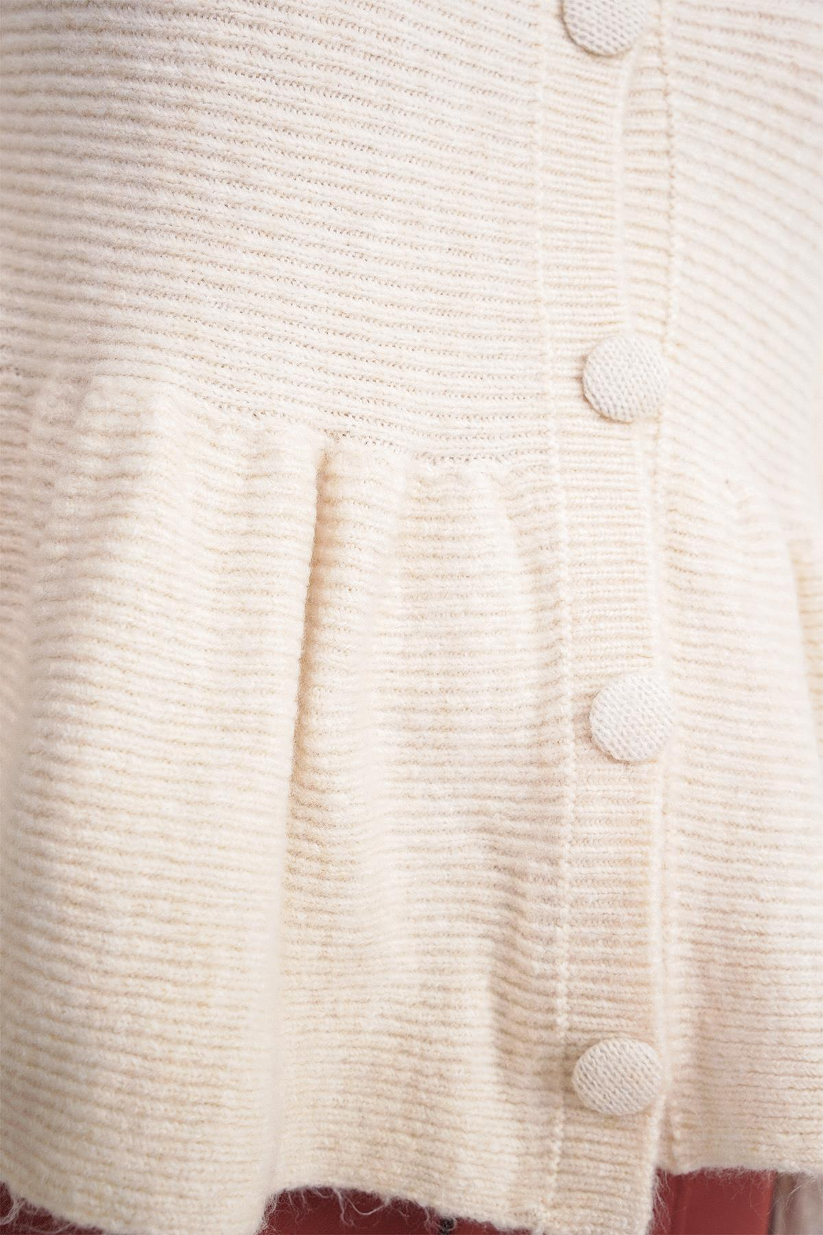 6958 Kadın Triko Peplum Hırka Naturel