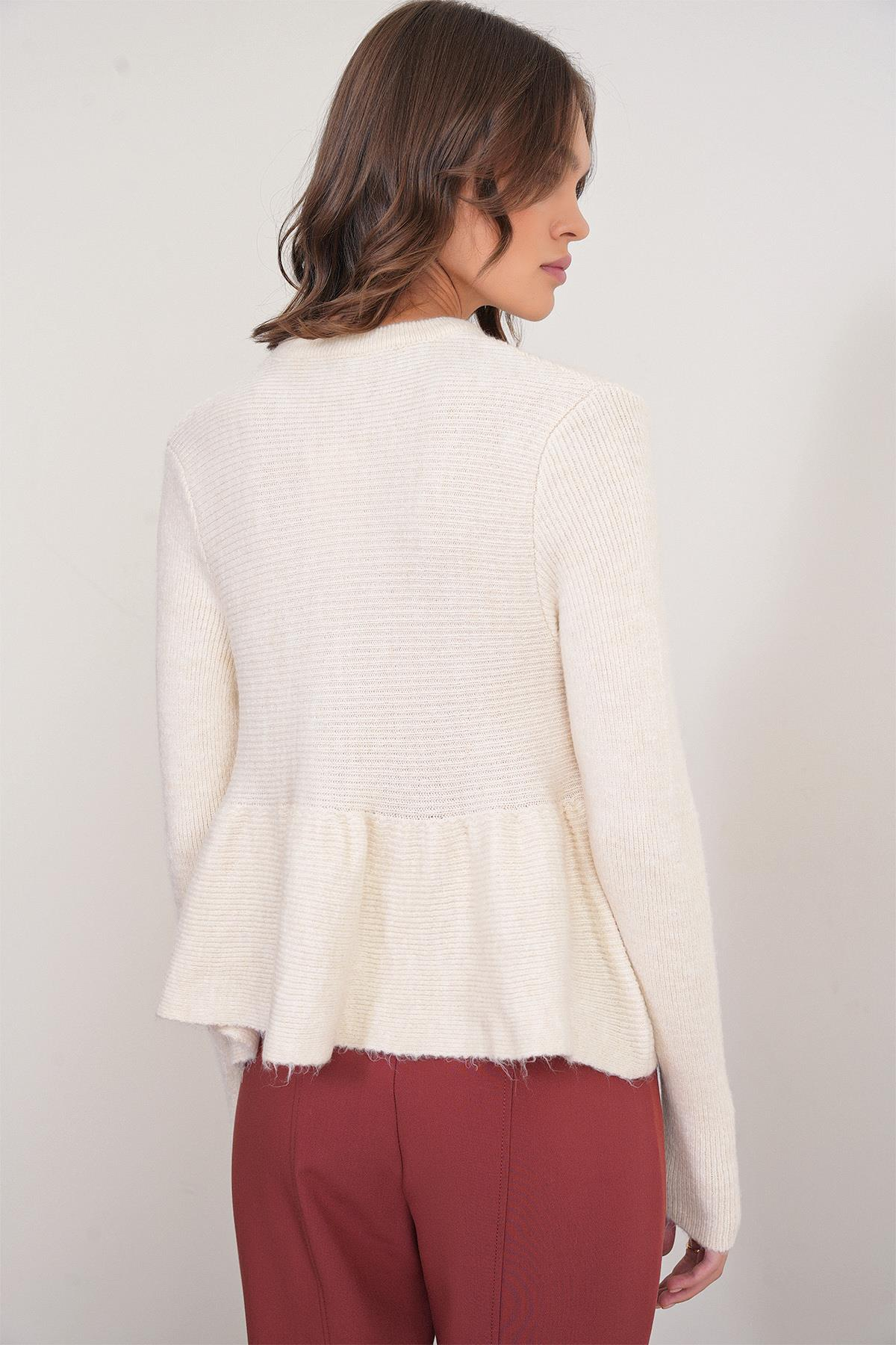 6958 Kadın Triko Peplum Hırka Naturel