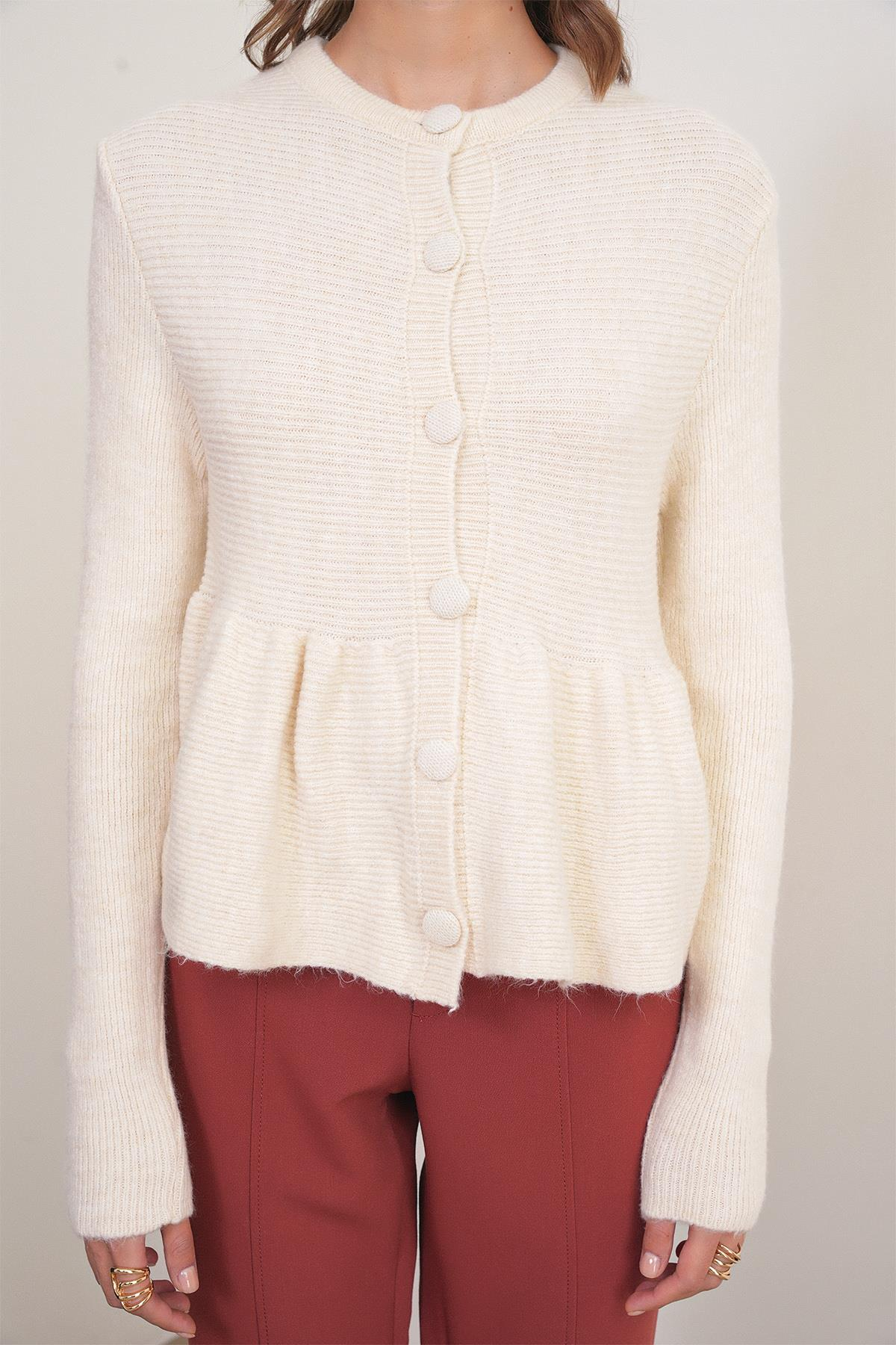 6958 Kadın Triko Peplum Hırka Naturel