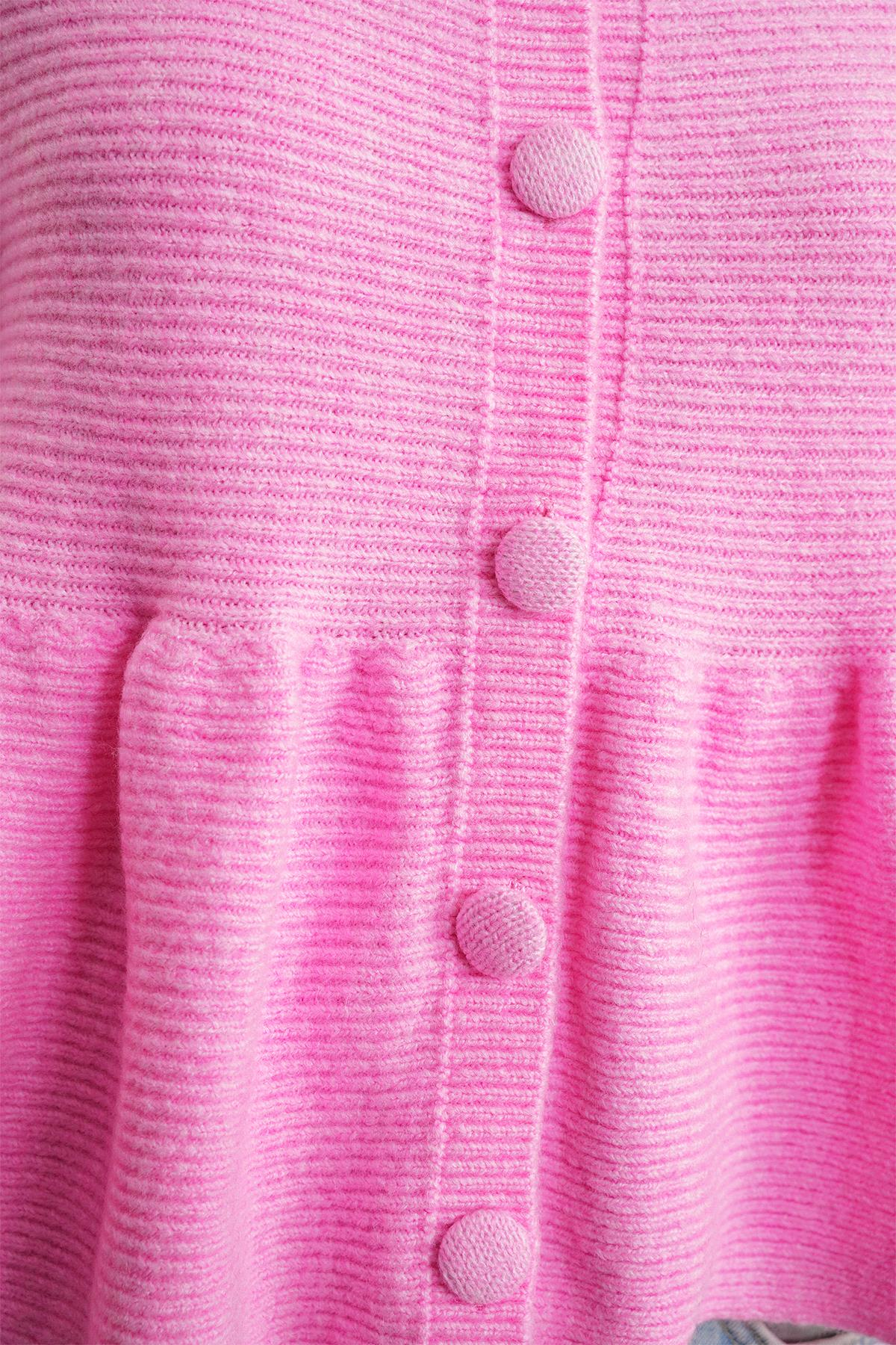 6958 Kadın Triko Peplum Hırka Pembe