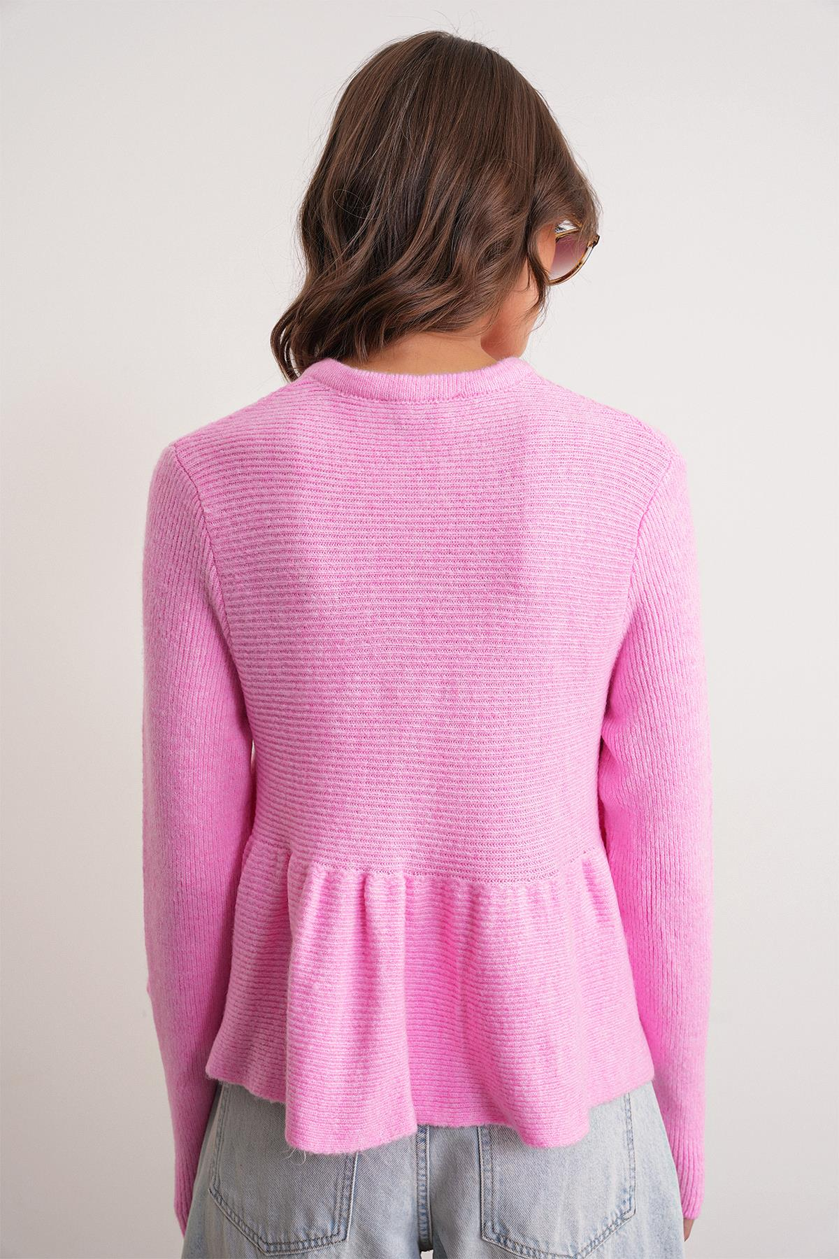 6958 Kadın Triko Peplum Hırka Pembe