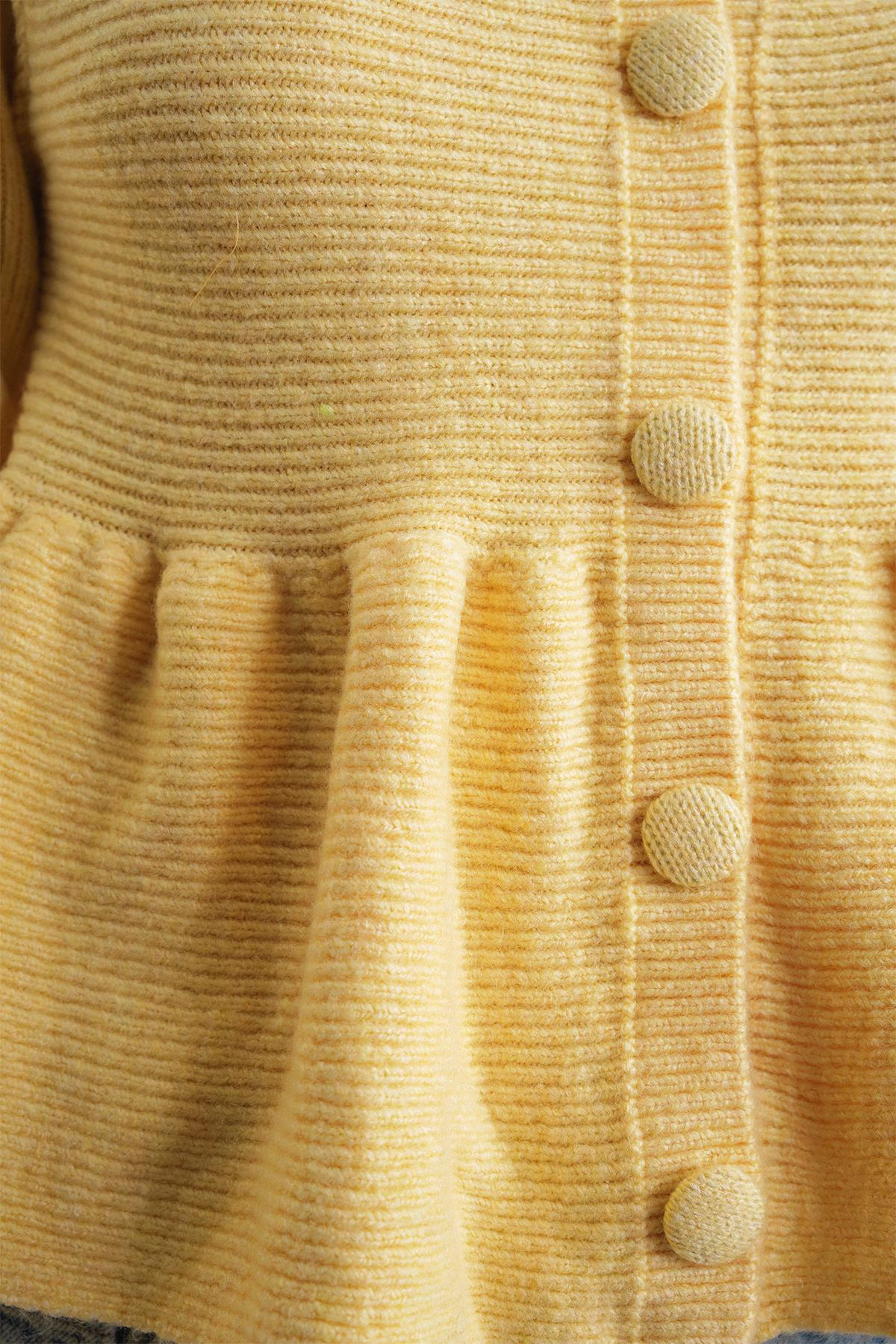 6958 Kadın Triko Peplum Hırka Sarı