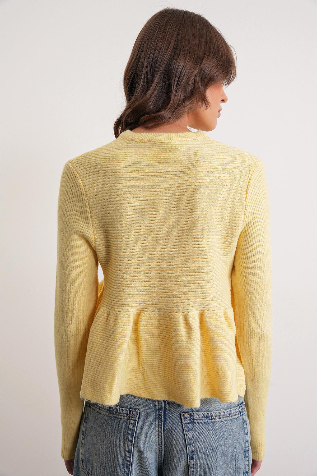 6958 Kadın Triko Peplum Hırka Sarı