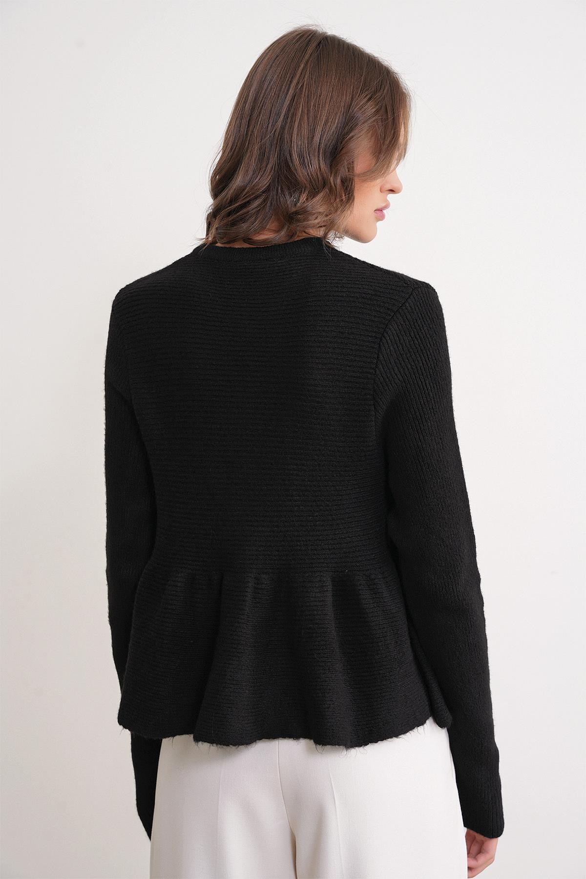 6958 Kadın Triko Peplum Hırka Siyah