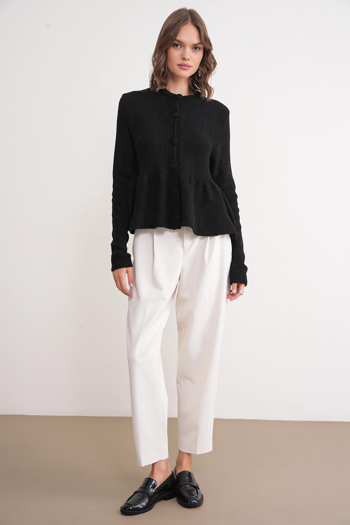 6958 Kadın Triko Peplum Hırka Siyah