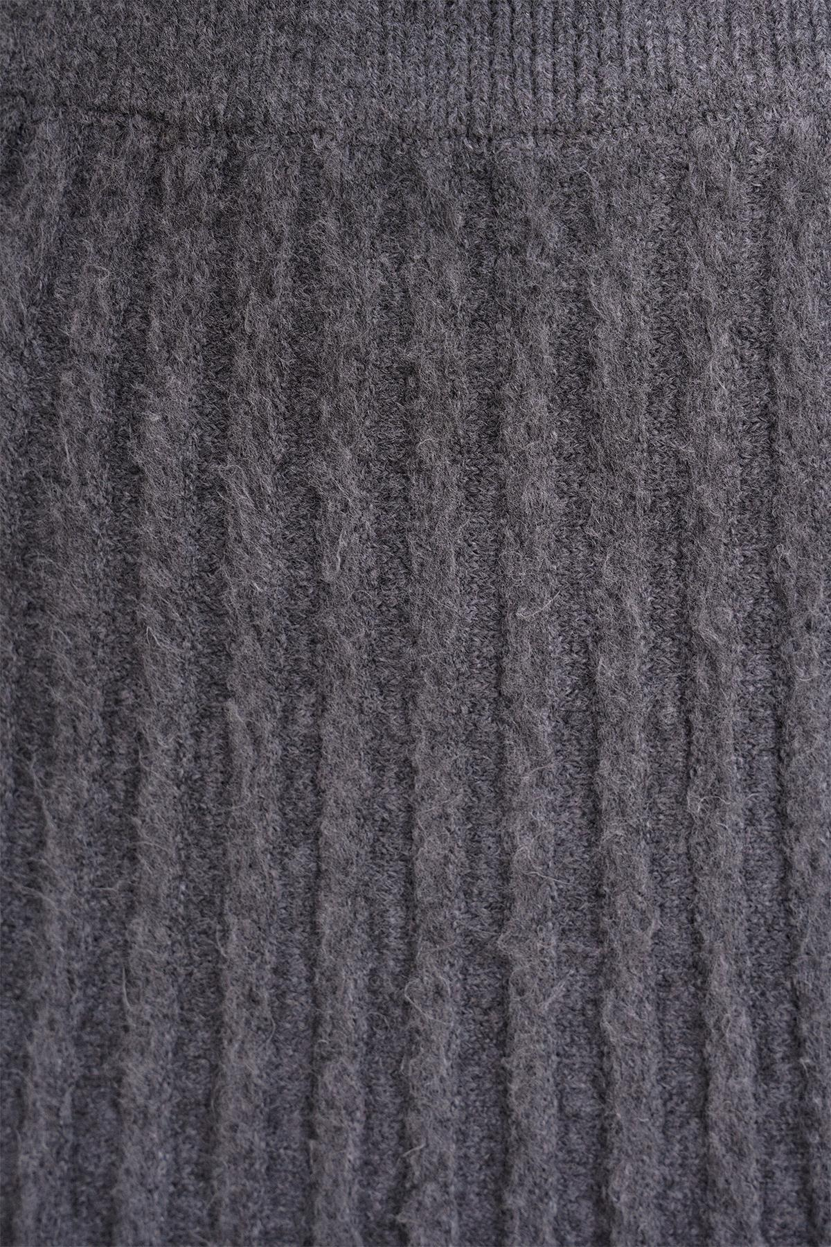 6960 Kadın Saç Örgülü Yumuşak Dokulu Triko Alt Üst Takım Antrasit