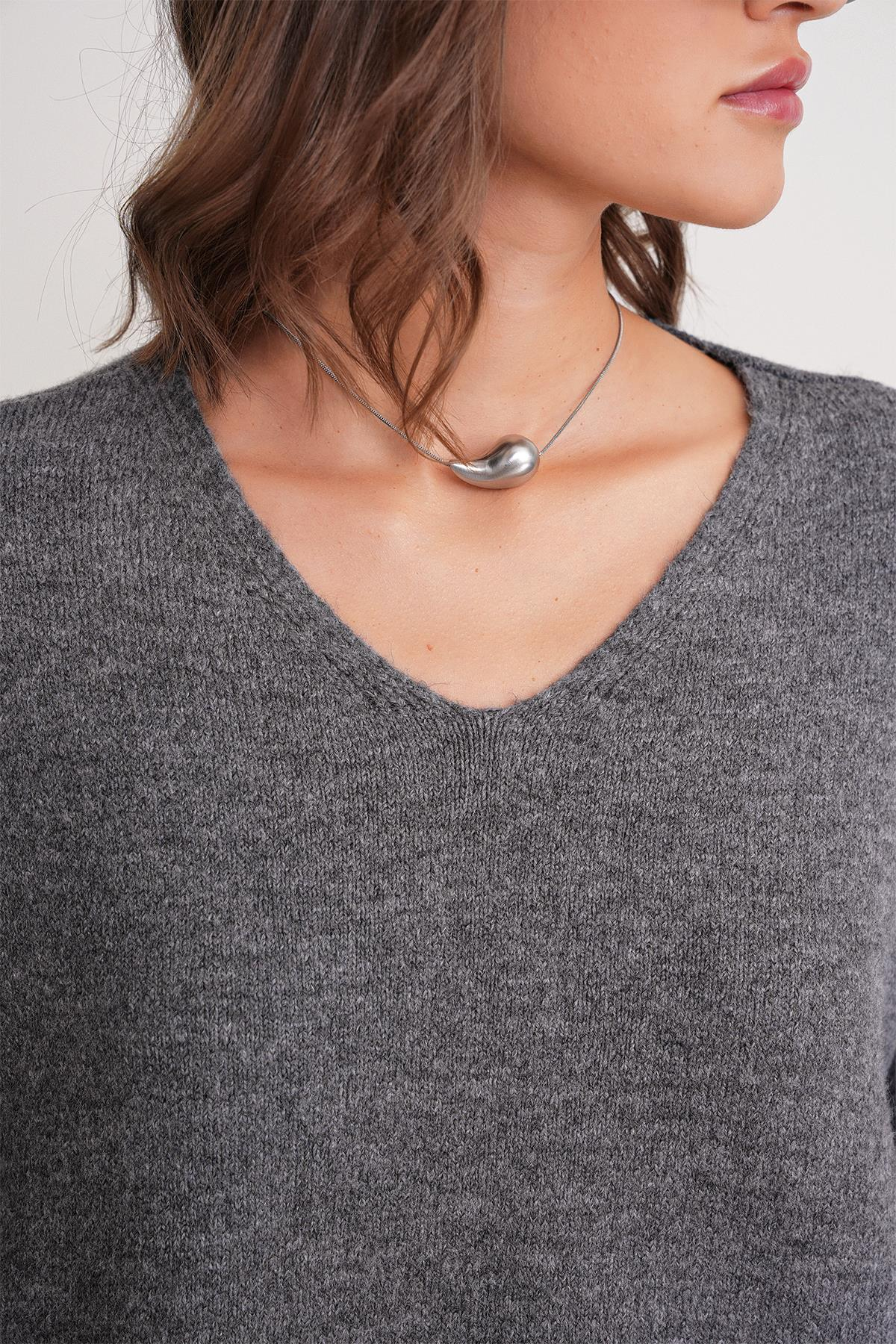 6961 Kadın Triko Kazak Etek Takım Antrasit