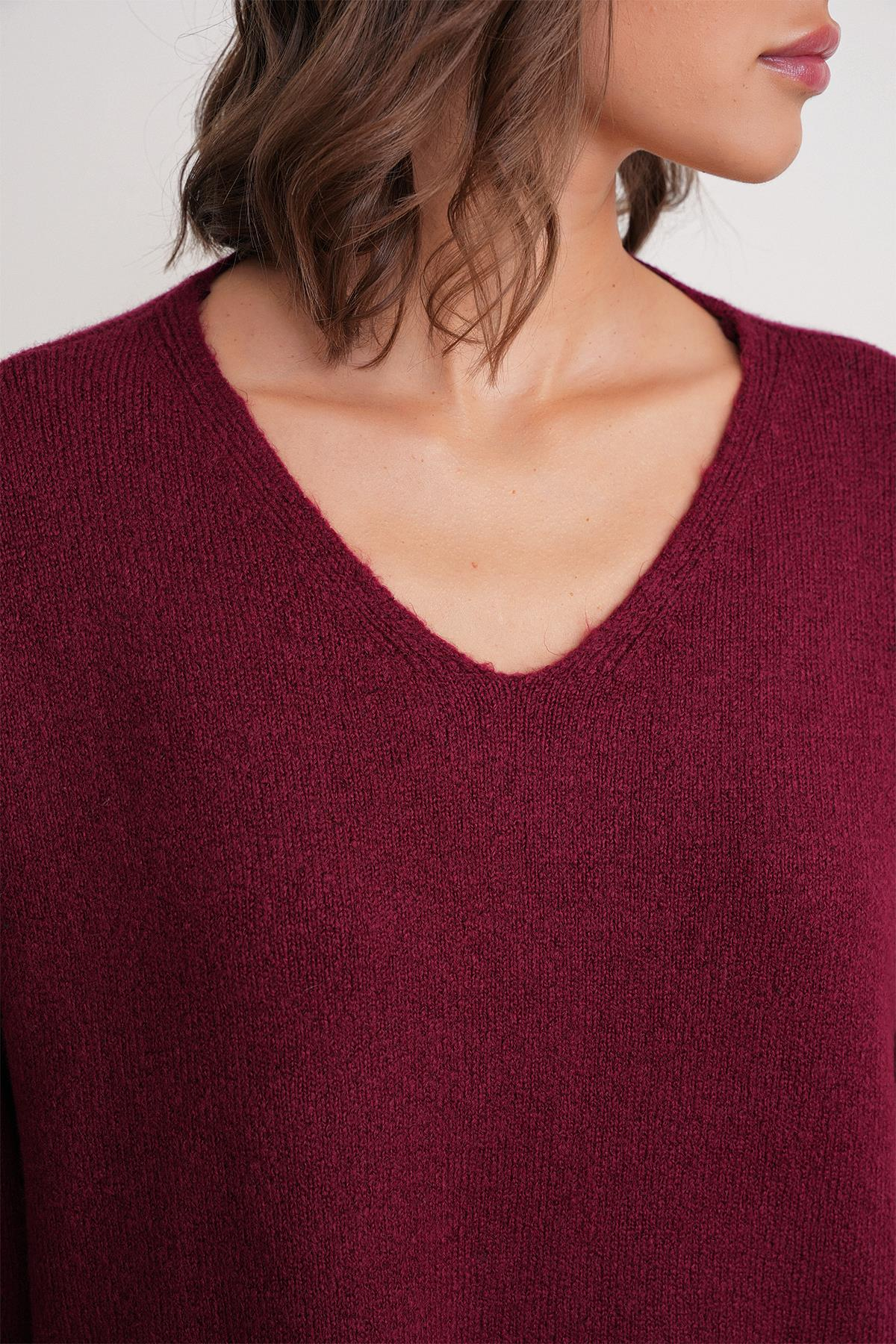 6961 Kadın Triko Kazak Etek Takım Bordo