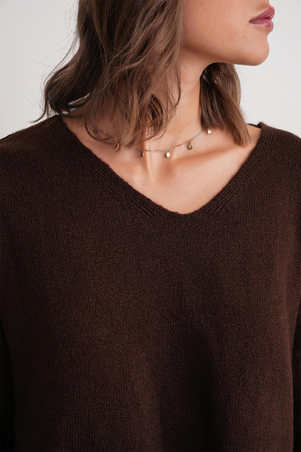 6961 Kadın Triko Kazak Etek Takım Kahve