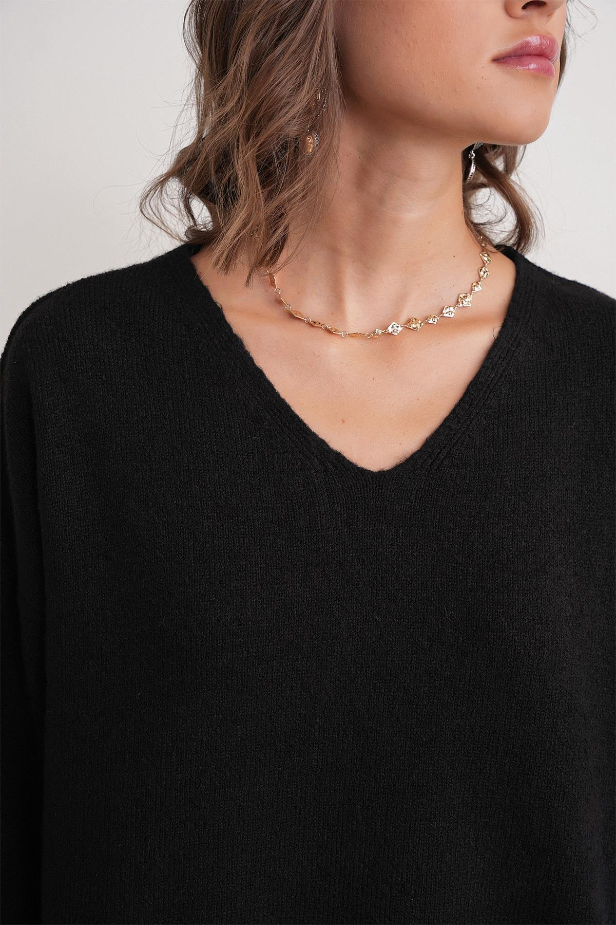 6961 Kadın Triko Kazak Etek Takım Siyah