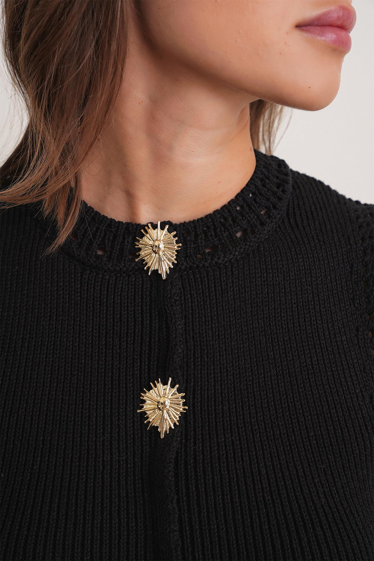 6962 Kadın Gold Düğmeli Triko Yelek Siyah