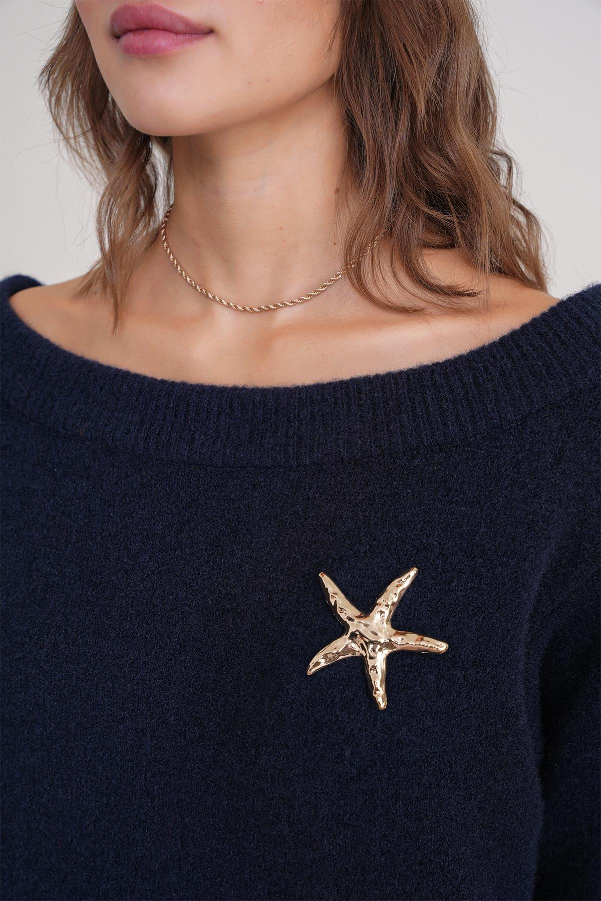 6963 Kadın Kayık Yaka Yün Karışımlı Premium Triko Kazak Lacivert