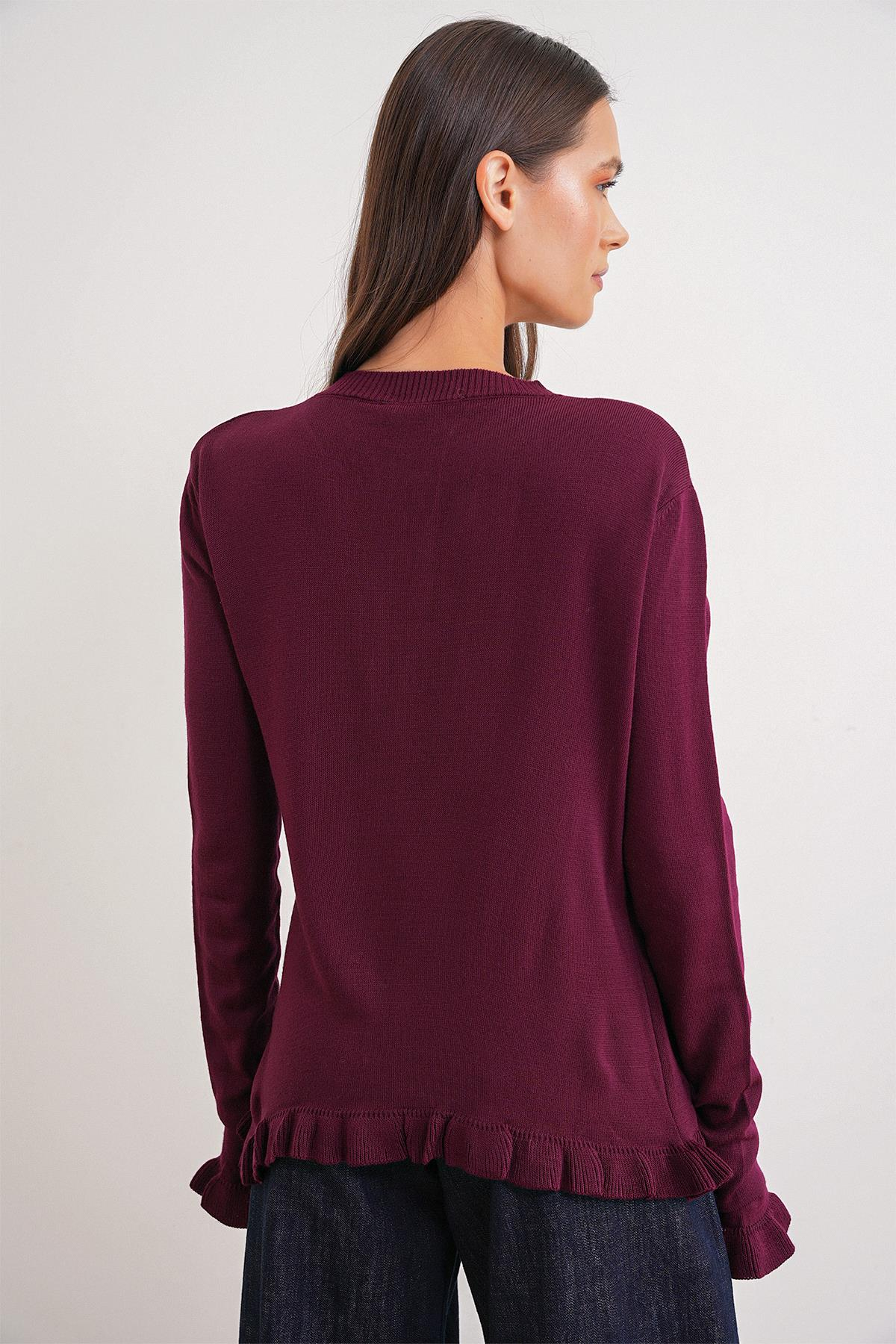 6964 Fırfırlı Düğmeli Hırka Bordo