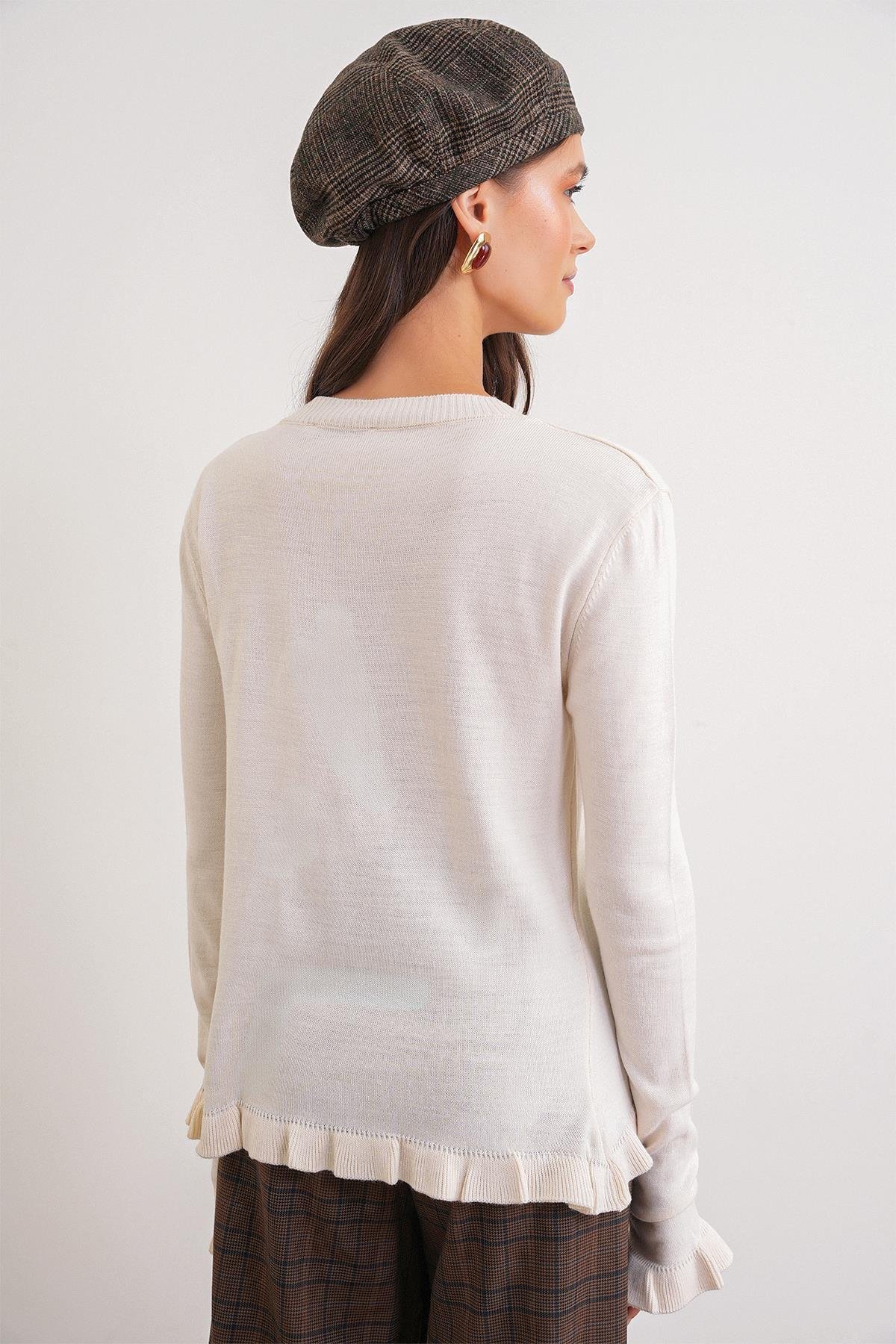 6964 Fırfırlı Düğmeli Hırka Naturel