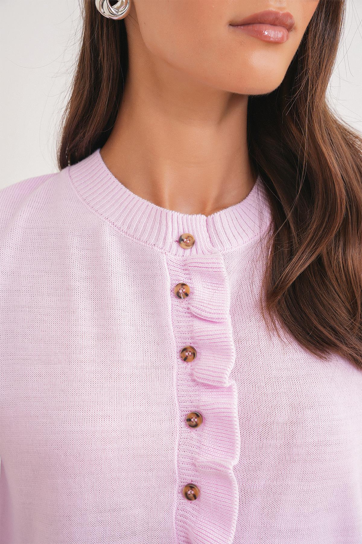 6964 Fırfırlı Düğmeli Hırka Pembe