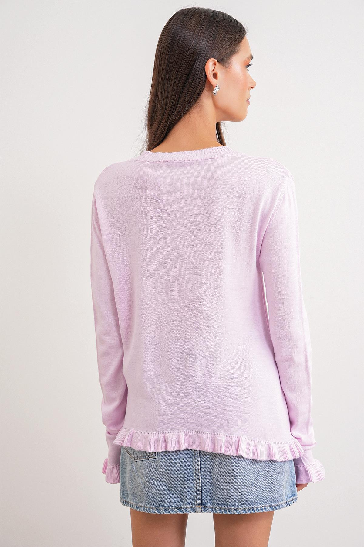 6964 Fırfırlı Düğmeli Hırka Pembe