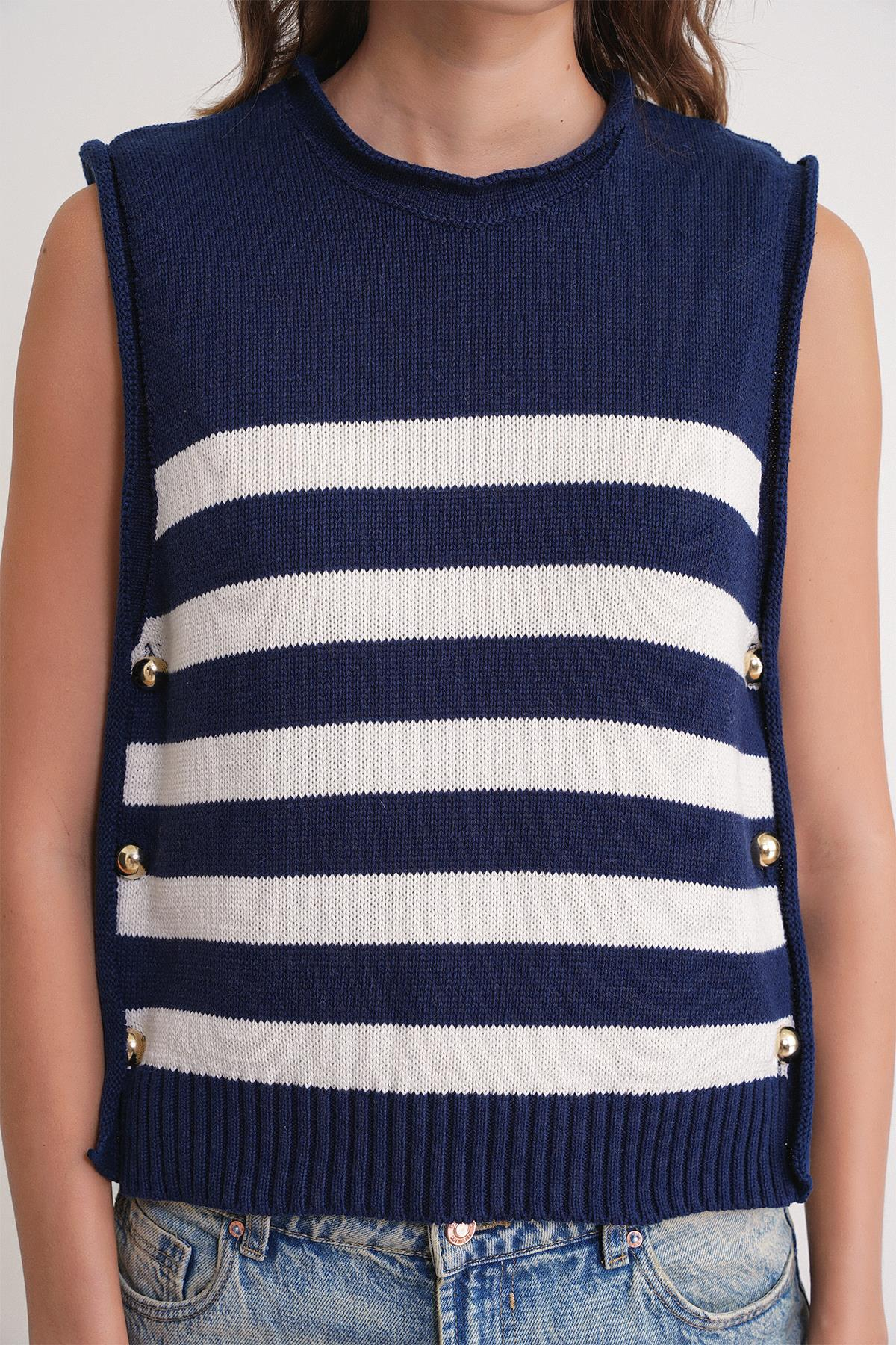 6969 Kadın Yan Düğmeli Triko Top Lacivert Naturel