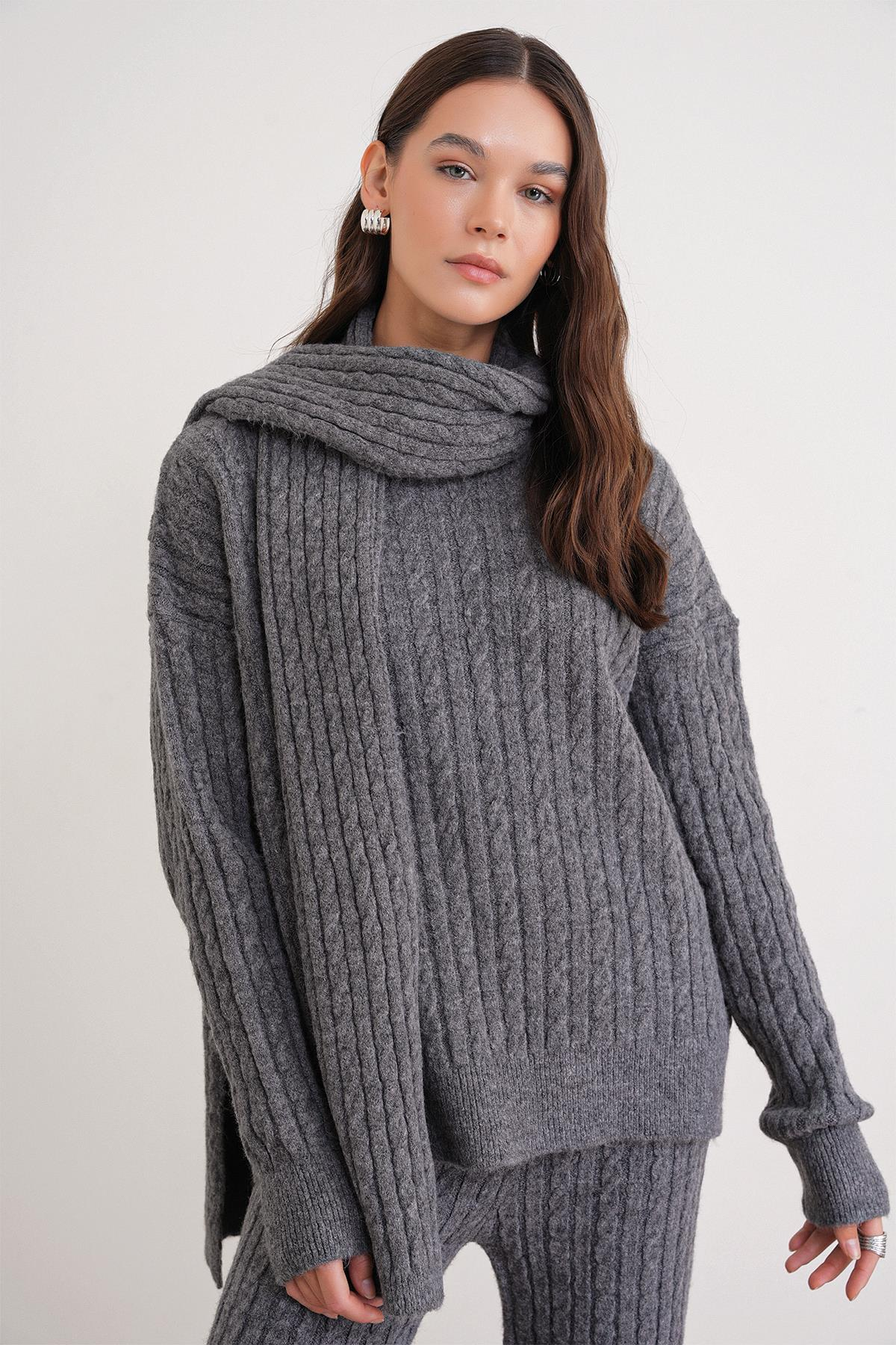 6970 Kadın Saç Örgülü Takım Antrasit