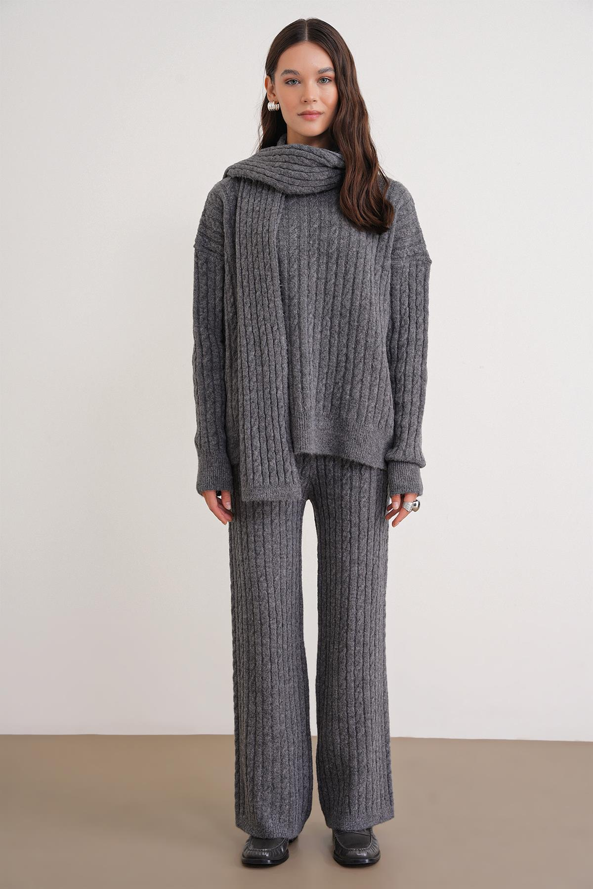 6970 Kadın Saç Örgülü Takım Antrasit