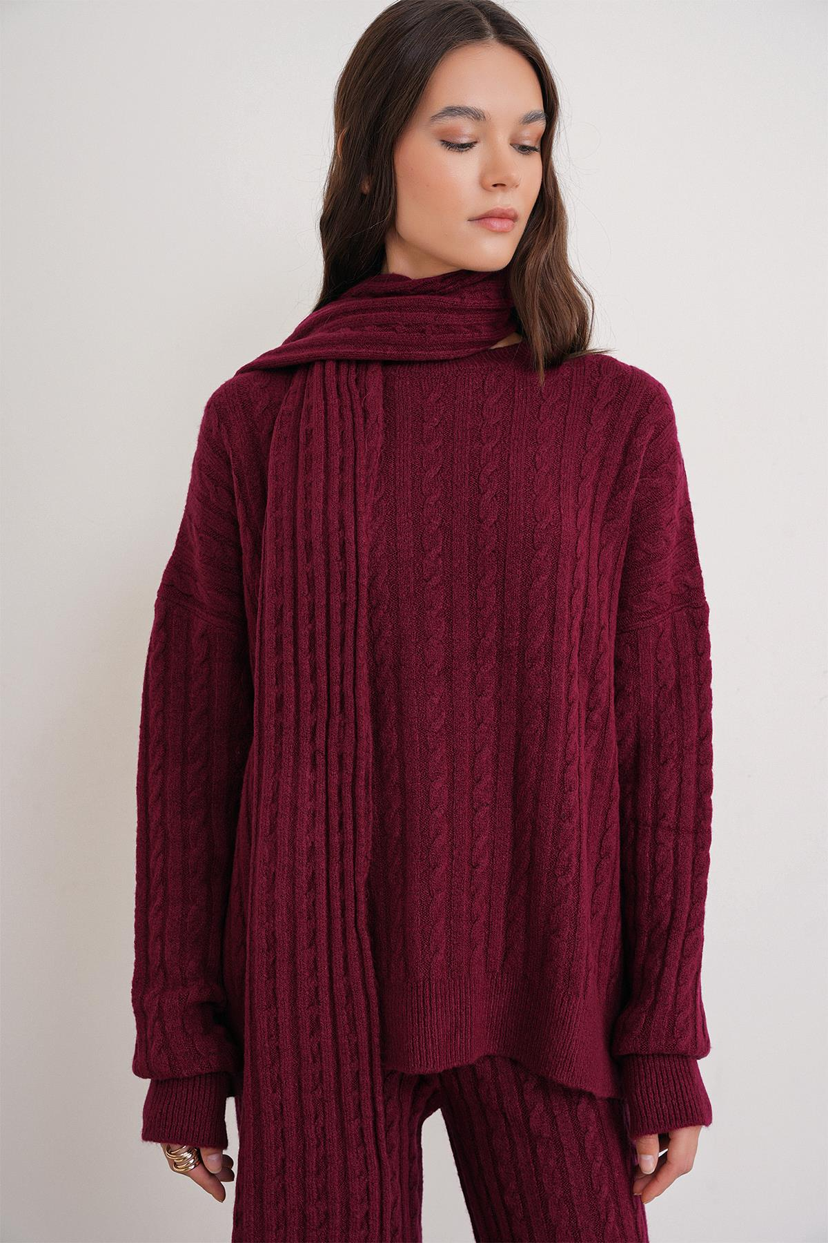 6970 Kadın Saç Örgülü Takım Bordo