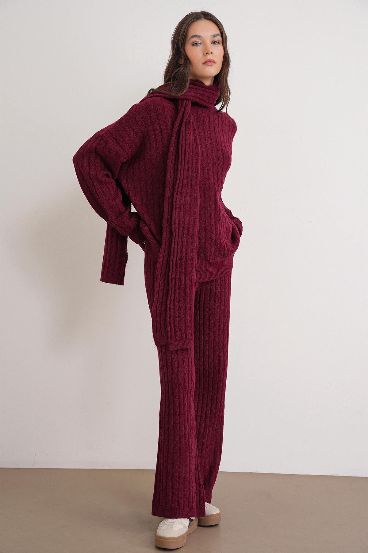 6970 Kadın Saç Örgülü Takım Bordo