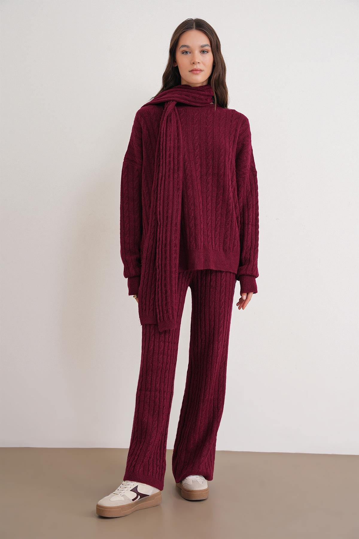 6970 Kadın Saç Örgülü Takım Bordo