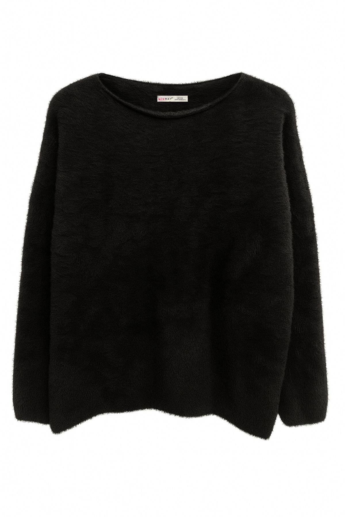 6991 Kadın Kayık Yaka Yumuşak Dokulu Kazak Siyah