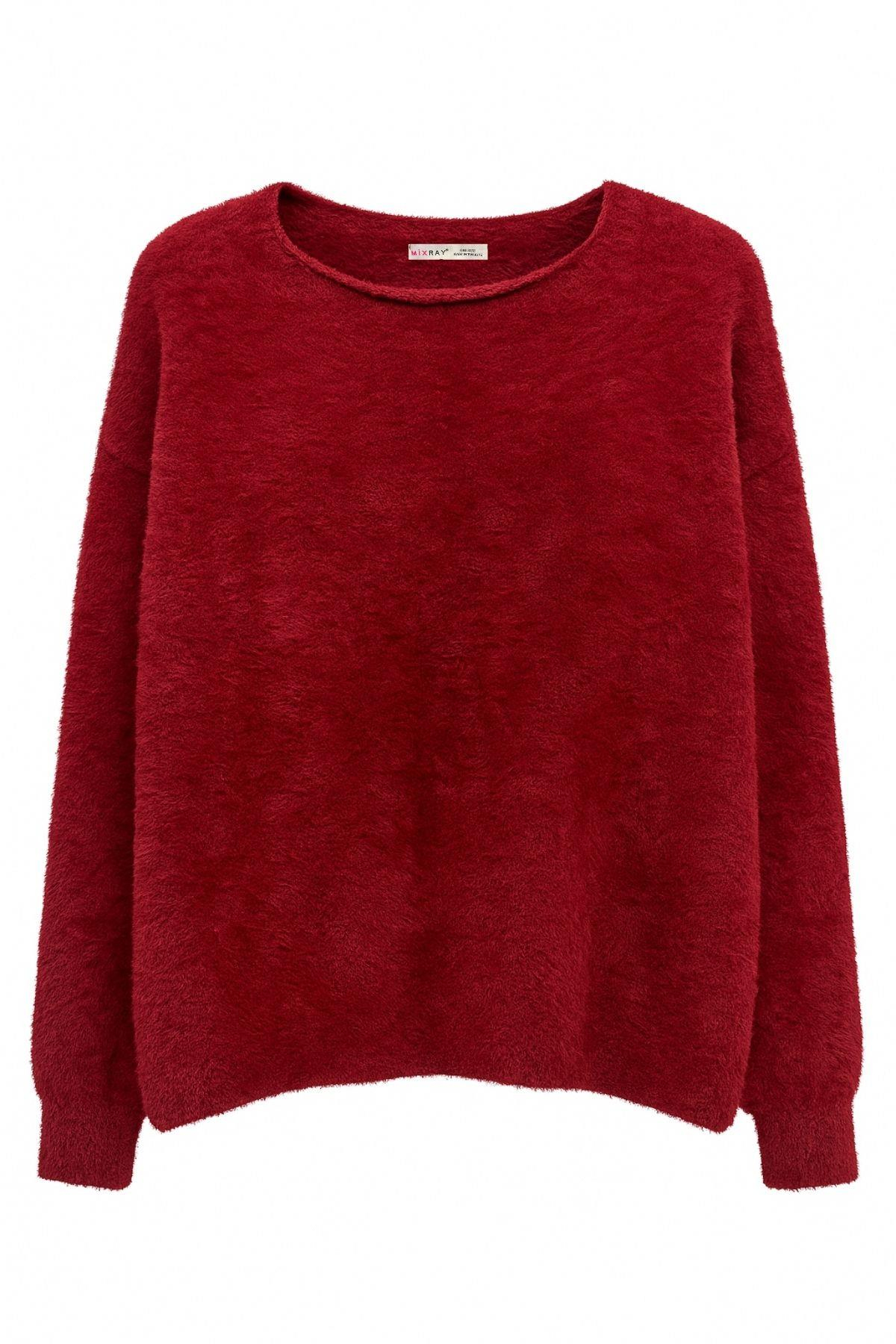 6991 Kadın Kayık Yaka Yumuşak Dokulu Kazak Bordo