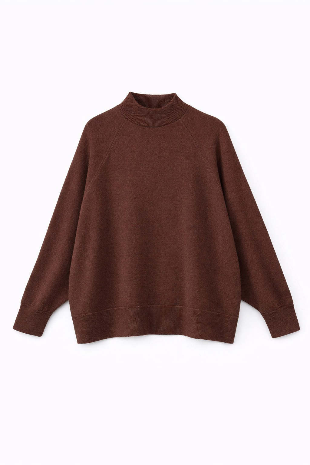 7003 Kadın Oversize Dik Yaka Basic Triko Kazak Kahve