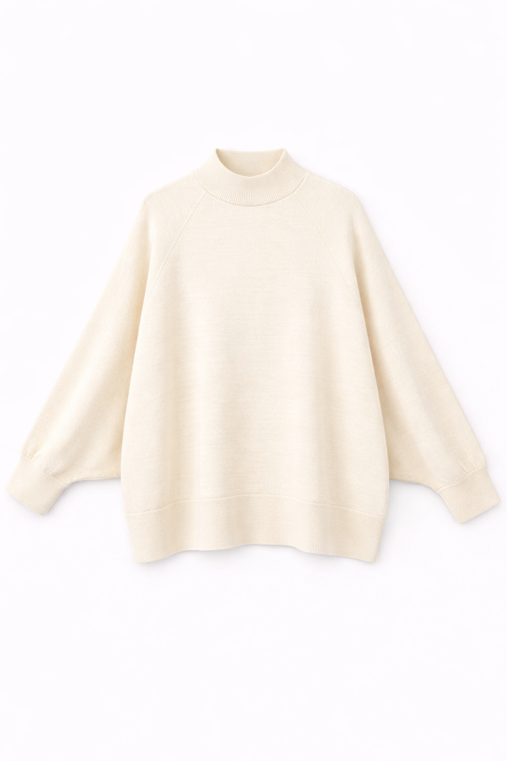 7003 Kadın Oversize Dik Yaka Basic Triko Kazak Naturel