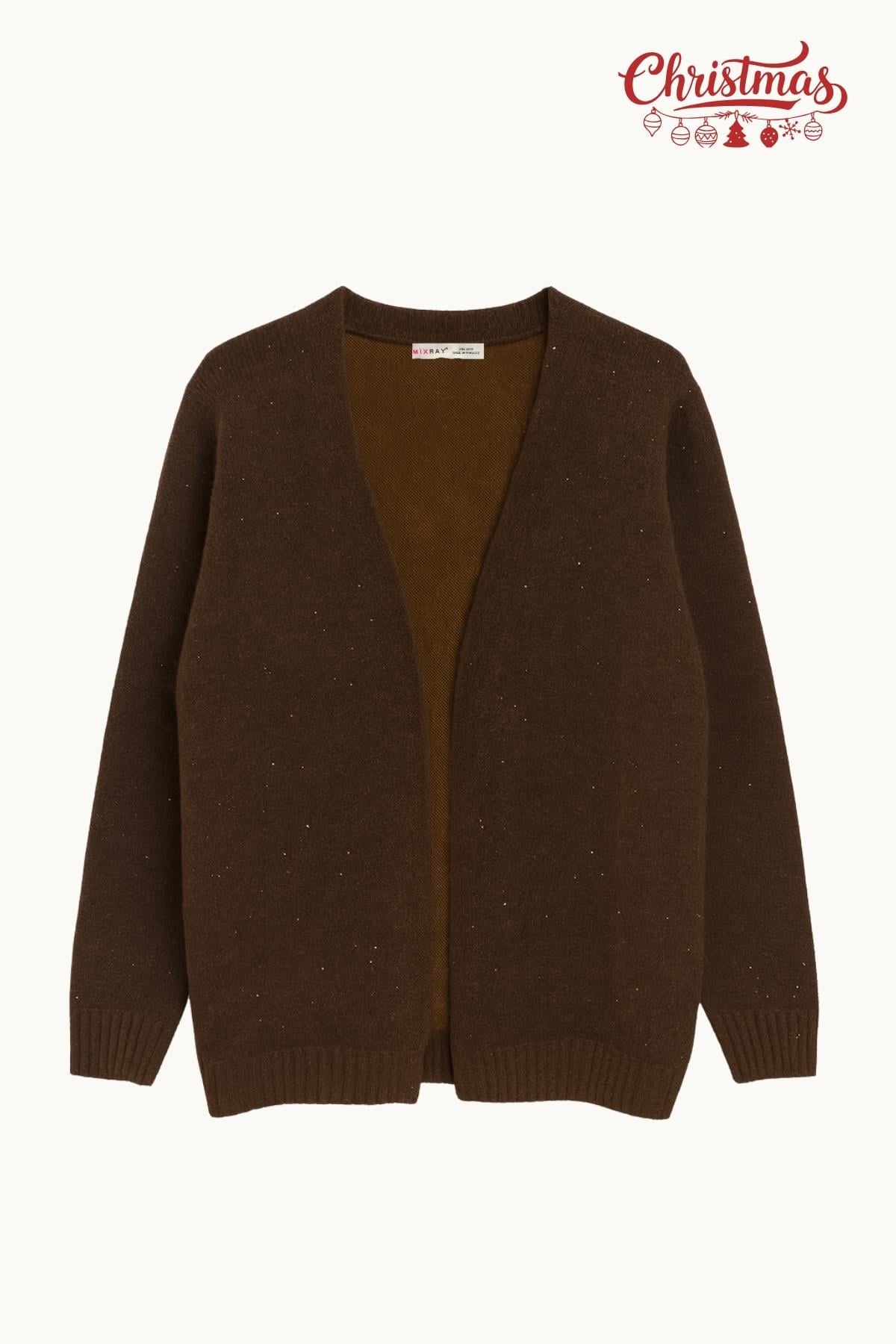 7006 Kadın Christmas Edition Pullu Triko Hırka Kahve