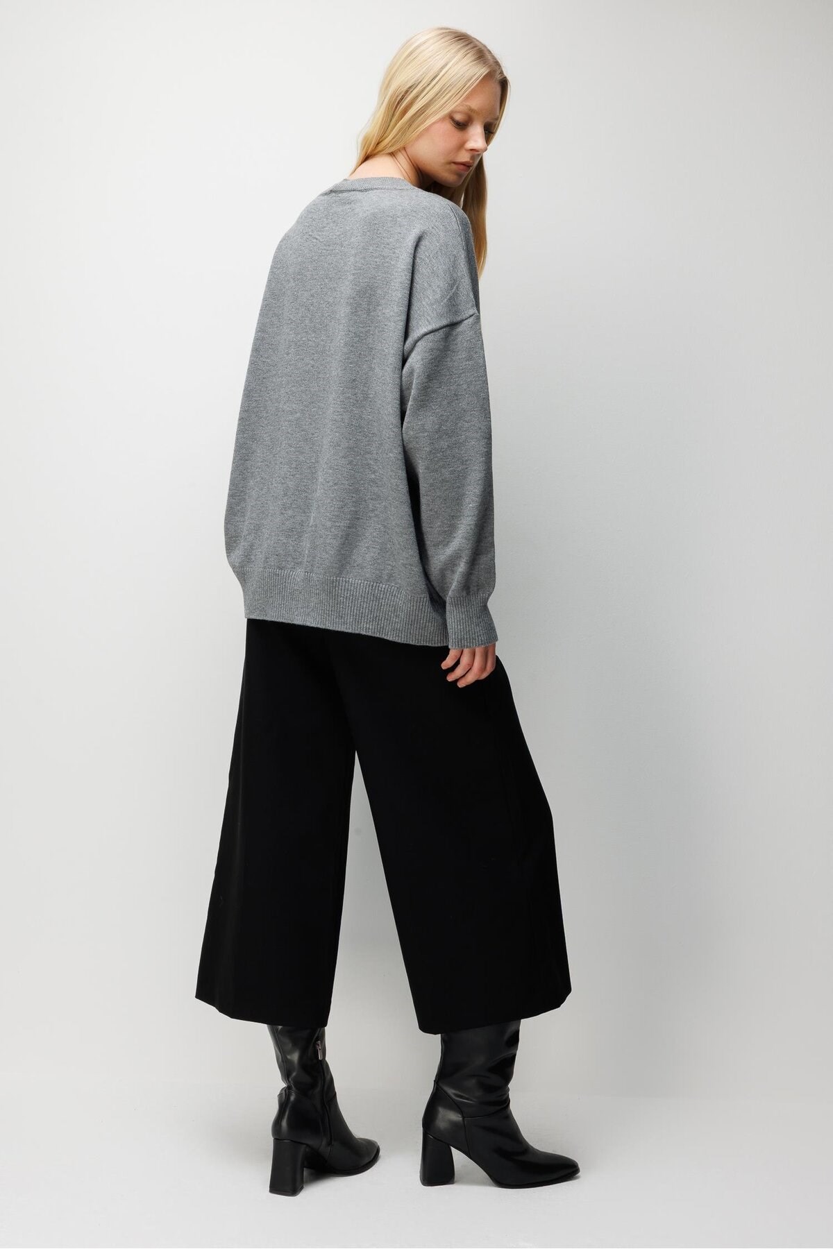 7021 Kadın Bisiklet Yaka Oversize Basic Premium Triko Kazak Antrasit