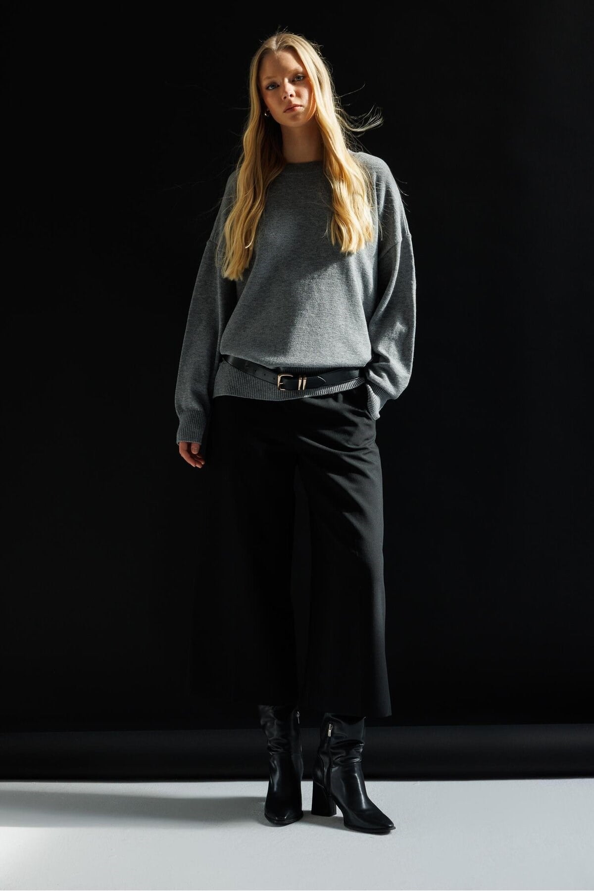 7021 Kadın Bisiklet Yaka Oversize Basic Premium Triko Kazak Antrasit