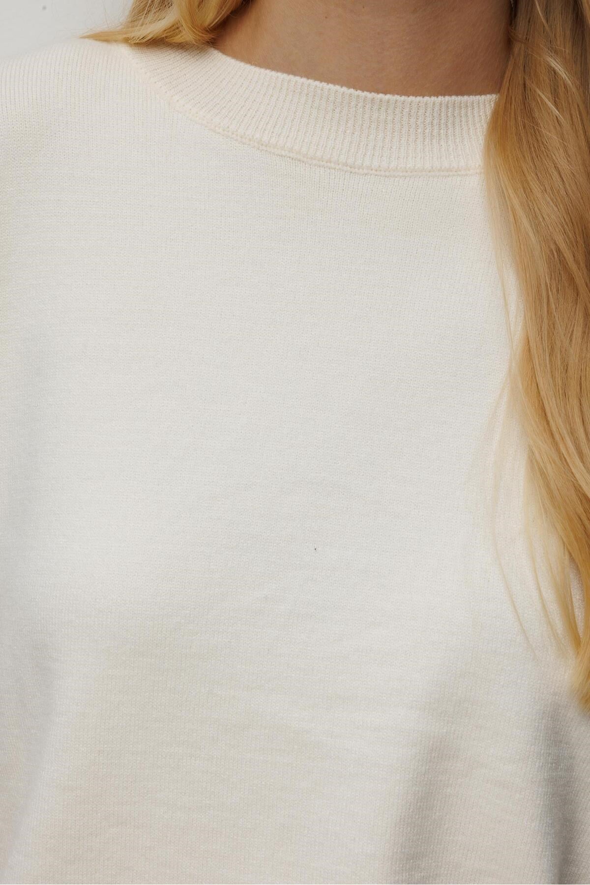 7021 Kadın Bisiklet Yaka Oversize Basic Premium Triko Kazak Naturel