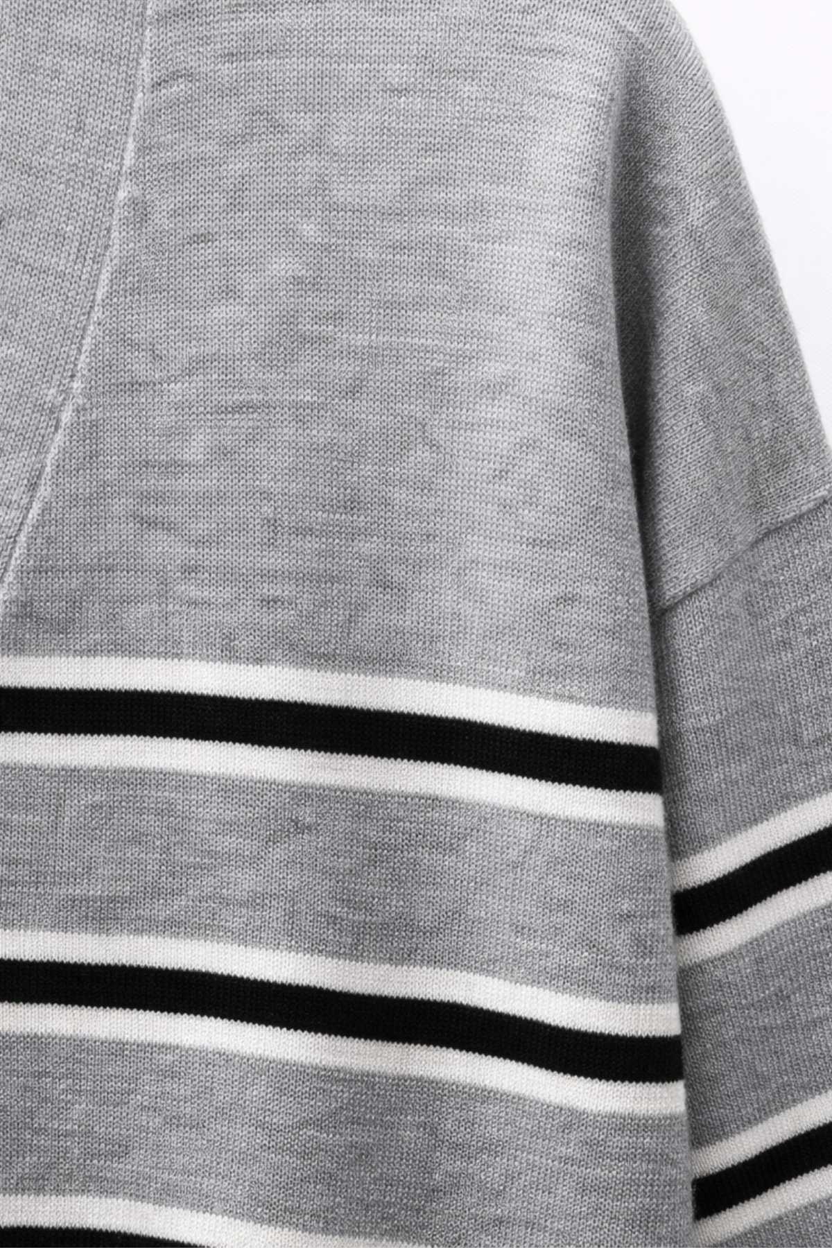 7028 Kadın Çizgili Basic Triko Hırka Çi.Gri