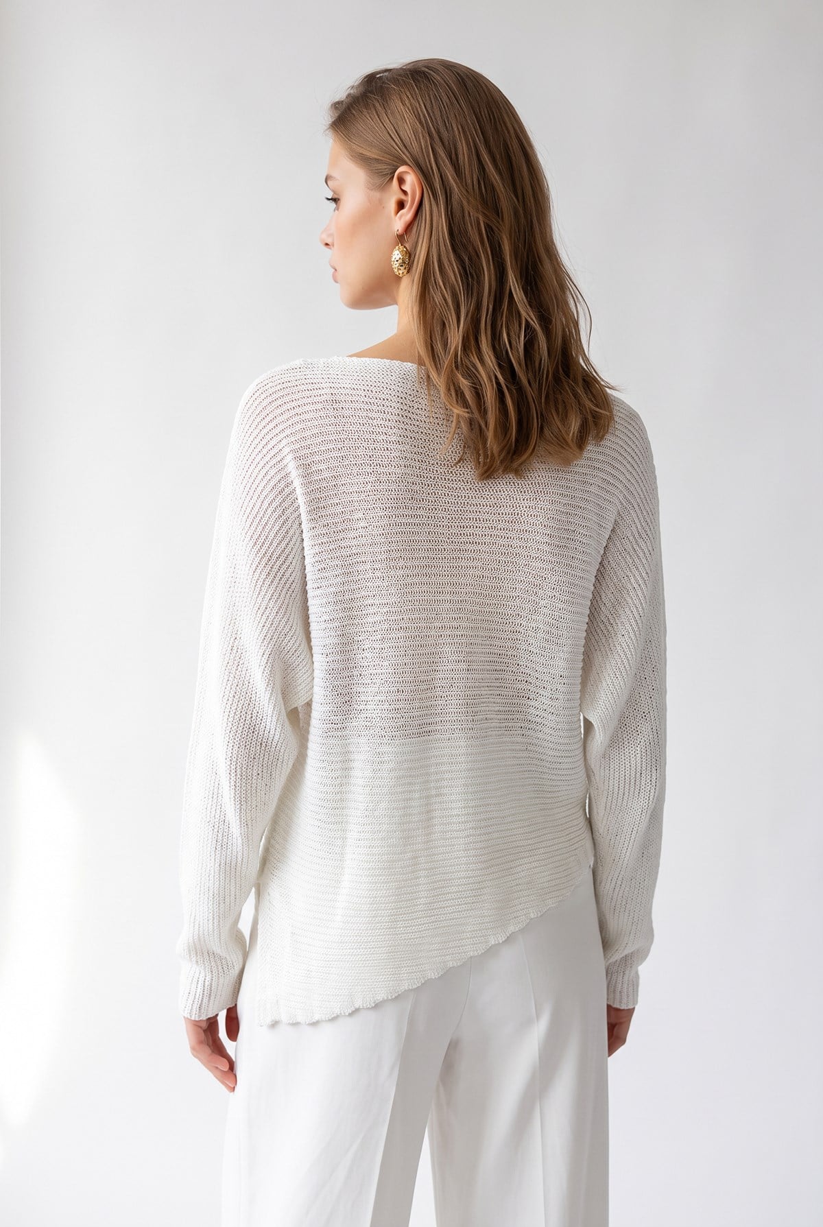 7048 Kadın  Asimetrik  Tiriko Kazak Beyaz