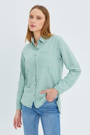 9942 Kadın Oxford Uzun Kol  Basic Gömlek Çağla