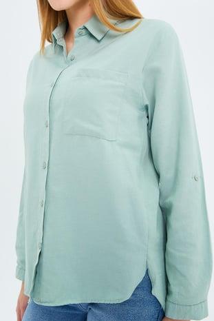 9942 Kadın Oxford Uzun Kol  Basic Gömlek Çağla