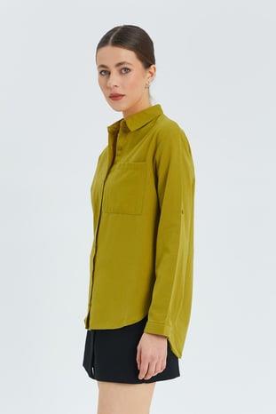 9942 Kadın Oxford Uzun Kol  Basic Gömlek Olive