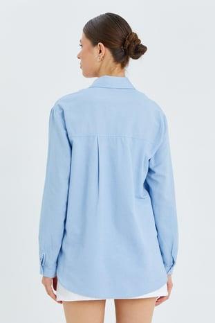 9942 Kadın Oxford Uzun Kol  Basic Gömlek Bebe Mavi