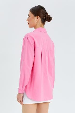 9942 Kadın Oxford Uzun Kol  Basic Gömlek Şeker Pembe