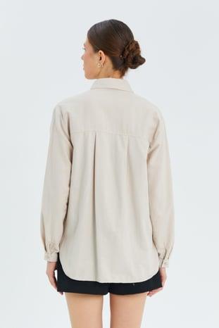 9942 Kadın Oxford Uzun Kol  Basic Gömlek Taş