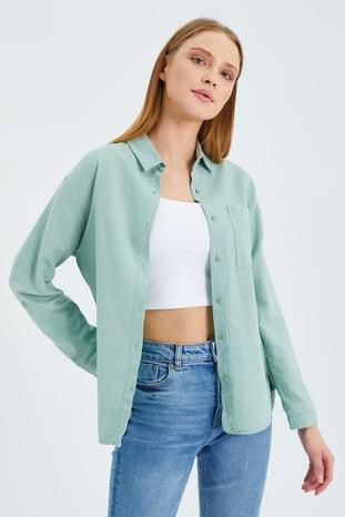 9942 Kadın Oxford Uzun Kol  Basic Gömlek Çağla