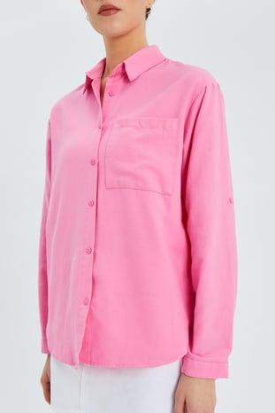 9942 Kadın Oxford Uzun Kol  Basic Gömlek Şeker Pembe