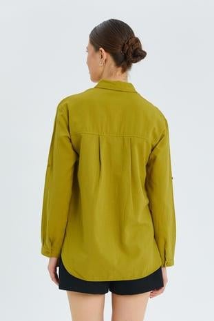 9942 Kadın Oxford Uzun Kol  Basic Gömlek Olive