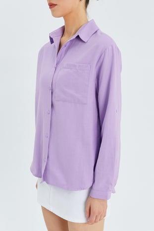 9942 Kadın Oxford Uzun Kol  Basic Gömlek Lila