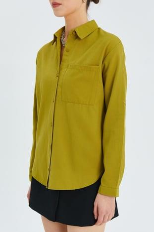 9942 Kadın Oxford Uzun Kol  Basic Gömlek Olive